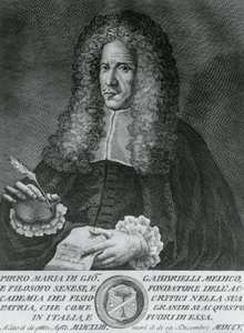 イタリアの哲学者、理論医学・植物学教授、ピロ・マリア・ガッブリエリ（1643-1705）の肖像、コジモ・ゾッキ（1740年～1787年頃活躍）のエングレーヴィング 作： Walter Charles Mills
