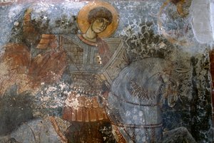 聖ゲオルギウス（ギリシャ、クレタ島アニドリ、アギオス・ゲオルギオス教会のイオアニス・パゴメノスによるフレスコ画 作： Walter Charles Mills