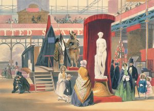 ハイラム パワー (1805-73) による「ギリシャの奴隷」のビュー、1851 年の大博覧会の米国セクションの彫刻、ディキンソンの総合写真 (カラー リソ) から 作： John Absolon