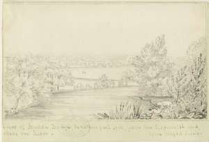 バートン・アポン・トレント橋と町：ペン画、nd [c 1817]（描画） 作： John Allport