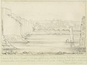 バートン・アポン・トレント橋と町：ペン画、nd [c 1817]（描画） 作： John Allport