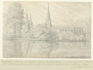 リッチフィールド大聖堂-南西ビュー：鉛筆画 作： John Allport