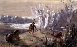 妖精の行列の停止」（水彩、ガッシュ、紙） 作： John Anster Fitzgerald