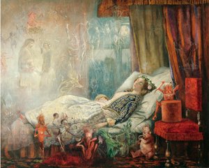 "Le reve apres le bal masque" (仮面舞踏会の後の夢) Peinture de John Anster Fitzgerald (1832-1906), - 油彩・キャンバス, 35,5x44,5 - Private Collection 作： John Anster Fitzgerald