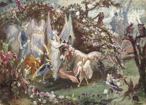 ウィリアム・シェイクスピアの「真夏の夜の夢」のチタニアとボトム、 作： John Anster Fitzgerald