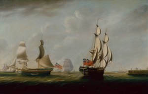 ウィットビー沖の 2 つの英国のコリアー ブリッグと他の海運 (キャンバスに油彩) 作： John Askew