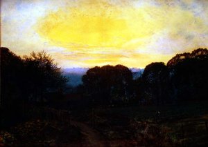 キャベツ畑を掘る庭師（夕暮れ時 作： John Atkinson Grimshaw