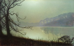 レイクサイドでは、ムーンライト（カードにオイル） 作： John Atkinson Grimshaw