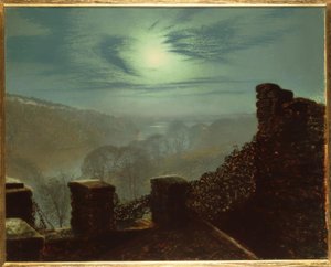 JAGrimshaw、Roundhay Pの巻雲の背後にある満月 作： John Atkinson Grimshaw