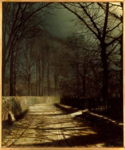 JAGrimshaw、門のそばに2人の恋人がいる月明かりに照らされたレーン-宝石。 作： John Atkinson Grimshaw