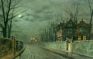 古い英語の家、雨の後の月光、1883 作： John Atkinson Grimshaw