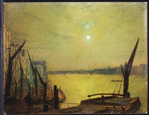 1881年の夜のブラックフライアーズからのサザーク橋 作： John Atkinson Grimshaw