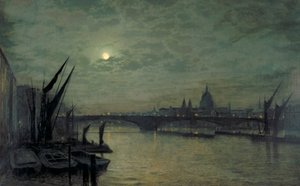 「サザーク橋のある月明かりのテムズ川」、1884 年 作： John Atkinson Grimshaw