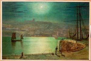 ウィットビーハーバー、ムーンライト作、1870年 作： John Atkinson Grimshaw
