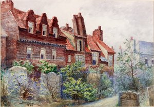 オールセイントチャーチヤード、ニューカッスルアポンタイン、1886年のボディカラー、鉛筆と紙のトイレのシルバーストリートの家