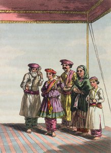 1813年の「マハッタキャンプ」のクハルワを踊る少女（カラー彫刻）