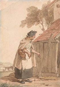 かごを運ぶおばあさん 作： John Augustus Atkinson