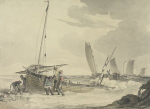 海に出かける漁師、1810年頃（紙にペンとインクを備えたトイレ） 作： John Augustus Atkinson
