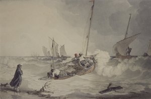 釣り船外出、水彩 作： John Augustus Atkinson