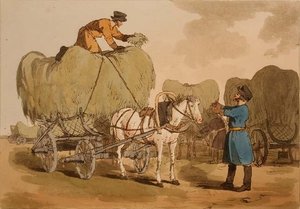 干し草の荷車、「ロシア人のマナー、習慣、娯楽」第2巻のプレート60、画家がエッチングしたもの、パブ。1804年（アクアチント）。