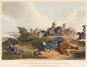 ウォータールーの戦いで彼の馬の下にいるブルッチャー王子、フランスの騎兵が彼を襲撃したとき、1819年にM.ドゥブールによって刻まれた 作： John Augustus Atkinson