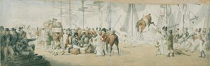 1800年頃、マーゲート（イングランド）での軍馬の搭乗。ジョン・オーガスタス・アトキンソン（1775-1833）による水彩画（17.8x54cm）、19世紀初頭。 作： John Augustus Atkinson