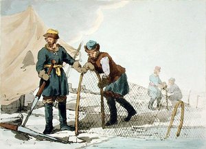 冬の釣り」（画家によるエッチング、1804年発行）（カラーリトグラフ