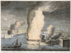 アメリカのフリーゲートのバーニング[原文のまま] 1805年トリポリ港のフィラデルフィア 作： John B. Guerazzi