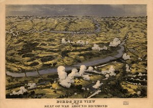 チッカホミニー川の戦いを示すリッチモンド周辺の戦場の鳥瞰図（1862年6月29日） LOC 99448489