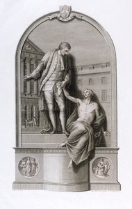 フランシスコバルトロッツィ（1727-1815）によって刻まれたサザークのガイ病院にあるトーマスガイ卿（1645-1724）の記念碑、1784年頃 作： John Bacon