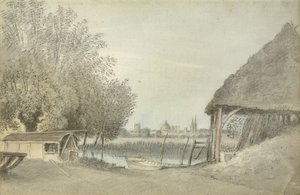 1789年6月15日、オックスフォード近郊のフェリーヒンクシー（グラファイトの上に水彩、紙に） 作： John Baptist Malchair