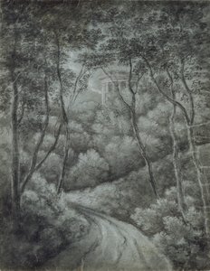 森の小道と古典的な寺院のある風景 18世紀後半 作： John Baptist Malchair