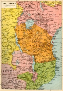 東アフリカの地図、第一次世界大戦、c1920。