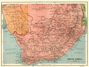 南アフリカ共和国の地図、c1914、c1920。 作： John Bartholomew and Son