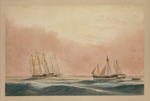 バルク「Otter」と船「City of Poona」によってモーリシャスまで曳航される「Futty Satam号」1851年頃（水彩画） 作： John Becket Hodgson