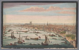 北西側から見たテムズ川とロンドンの街の眺め Somerset House から Westminster Bridge までの Westminster の南東展望 (オブジェクトのタイトル) 作： John Bowles