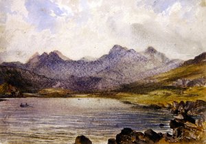 ウェールズ、Llyn Crafrant付近（水彩・紙） 作： John Brett