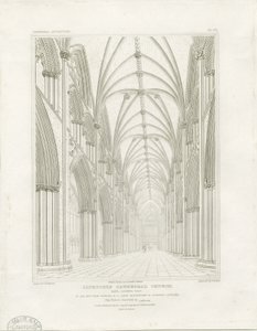 リッチフィールド大聖堂の内部-身廊：エングレーヴィング、nd [c 1819] (プリント) 作： John Britton