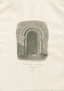 Alrewas Church - North Doorway: sepia drawing 作： John Buckler
