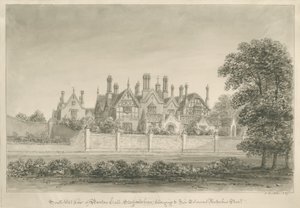 ニードウッドの下のバートン-「バートンホール」：セピア色のデッサン、1839年 作： John Buckler