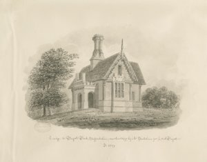 Blithfield - 「Lodge at Bagot Park」：セピア色の図面 作： John Buckler