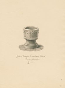 バッキンガムシャー-ドレイトンボーチャンプ教会：セピア画、1838年 作： John Buckler
