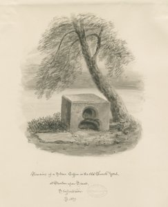 Burton-upon-Trent - 旧教会堂の石棺：セピア色の図面 作： John Buckler