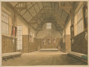 ケンブリッジシャー-トリニティカレッジホール-インテリアビュー、1818年 作： John Buckler