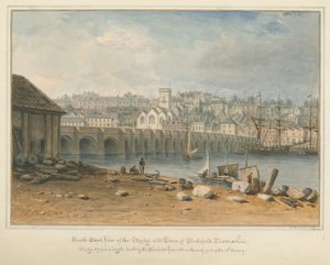 デボンシャー-ビデフォード-橋と町、1827年 作： John Buckler