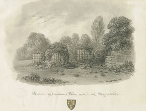 Dieulacres Abbey：セピア色のウォッシュドローイング、1847年 作： John Buckler
