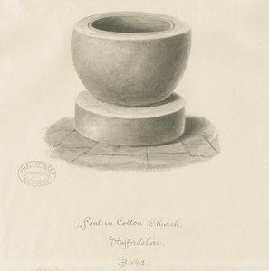 コルトン教会のフォント：セピア画、1842 作： John Buckler
