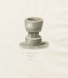 ディルホーン教会のフォント：セピア色のデッサン、1847年 作： John Buckler
