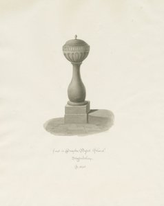 ドレイトンバセット教会のフォント：セピア画、1848年 作： John Buckler