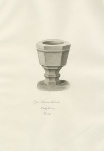 グリンドン教会のフォント：セピア色の絵 作： John Buckler